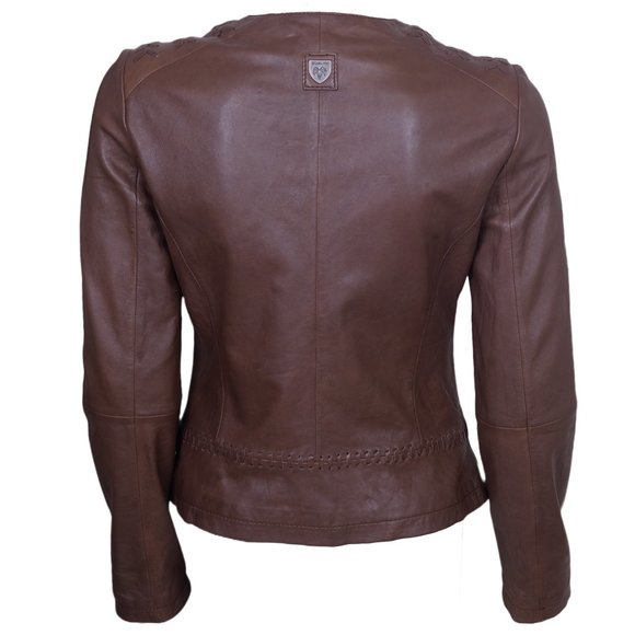 Women's Leather Racer Jacket with Embroidery - Picture 2 of 2